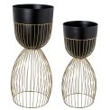 Conjunto 2 Vasos De Flores De Metal Preto Base Dourada