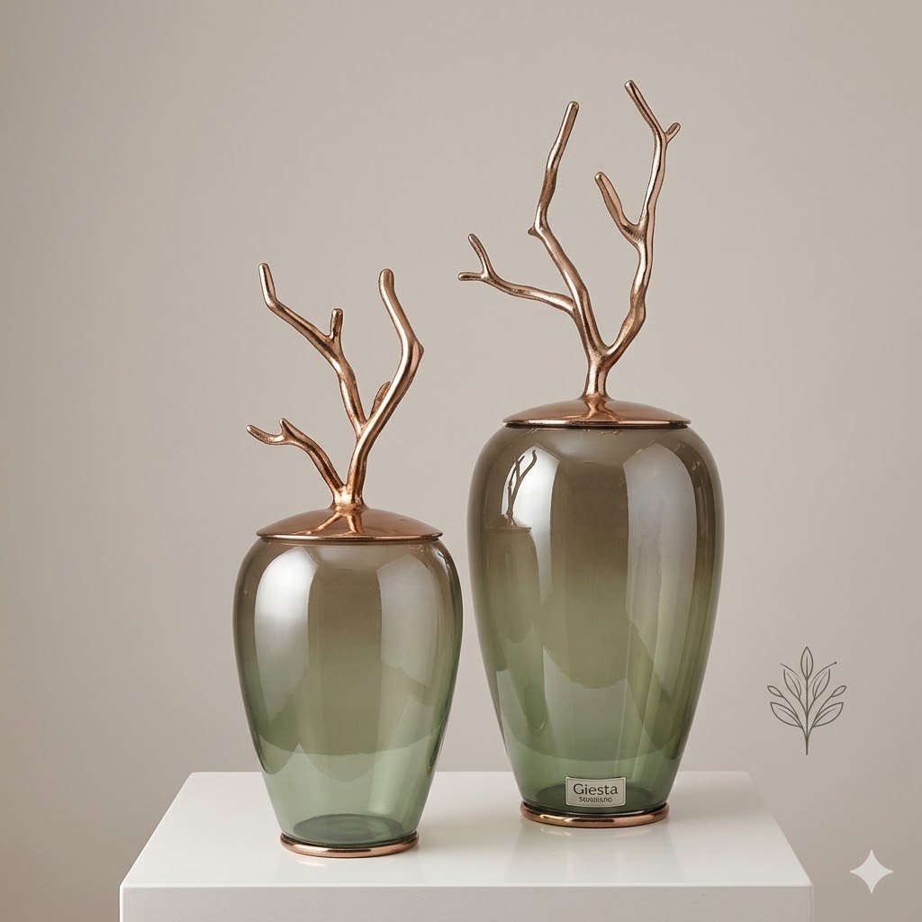 Conjunto de Jarras Esculturais Giesta – Vidro Fumê e Bronze