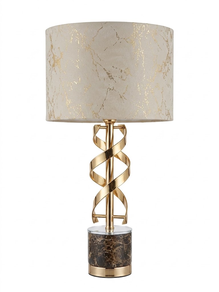Candeeiro de Mesa com Base de Mármore e Design em Espiral - Abajur Bege