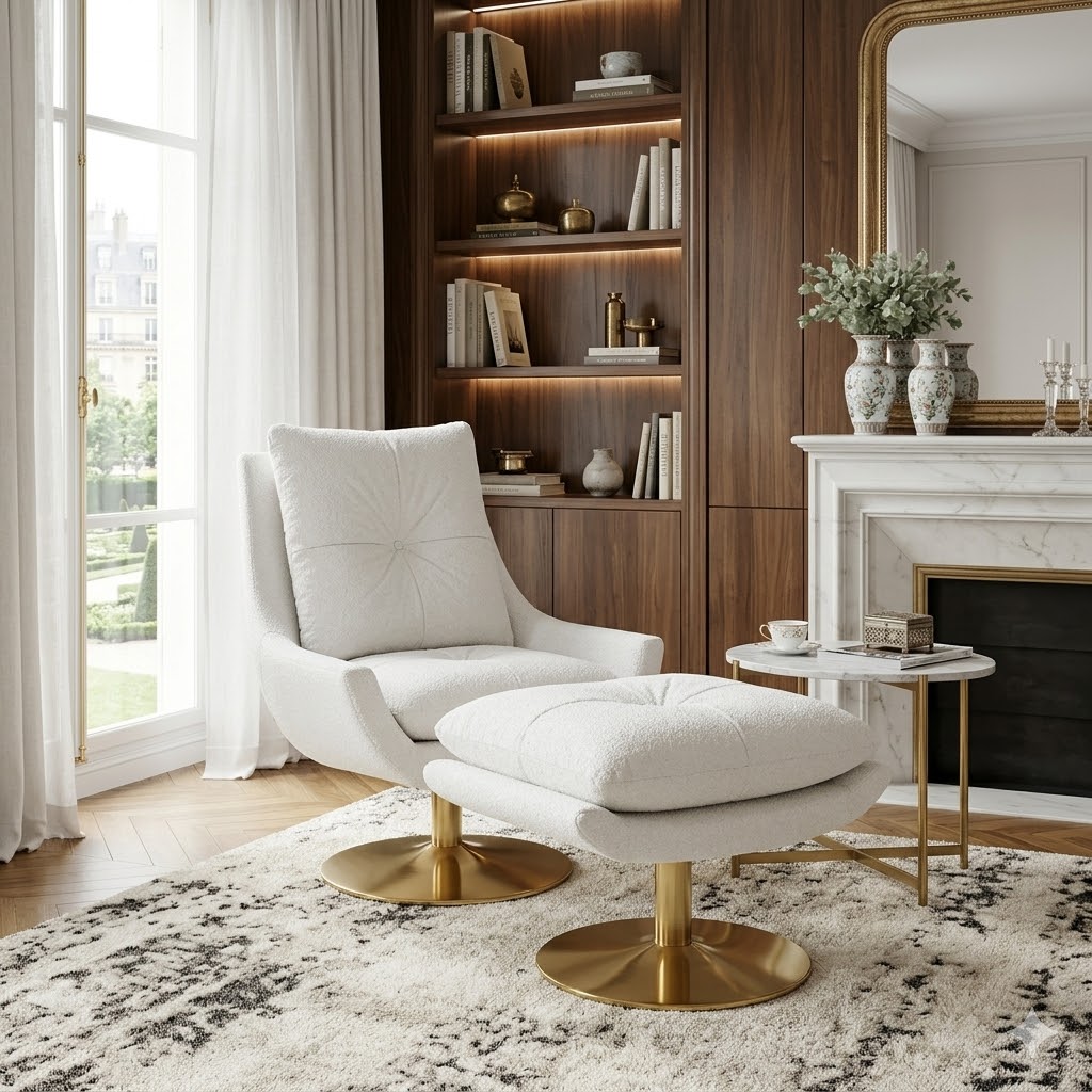 Cadeirão Estambul com Puff e pé Dourado