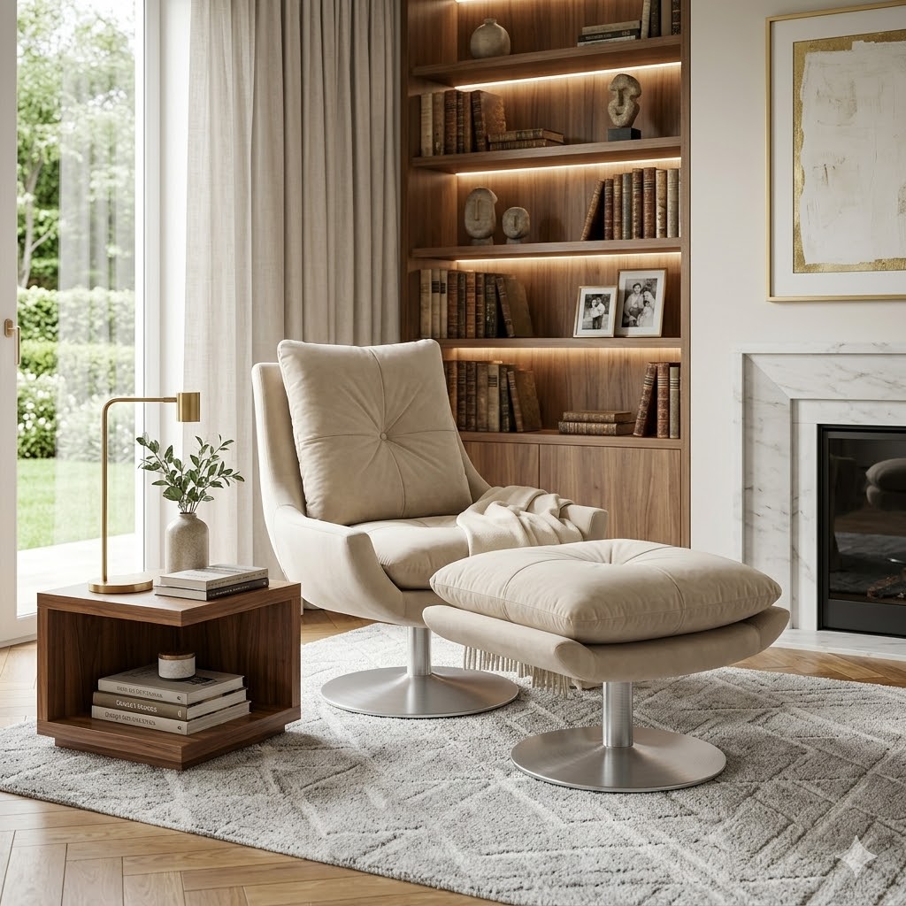 Cadeirão Estambul com Puff e pé Prateado