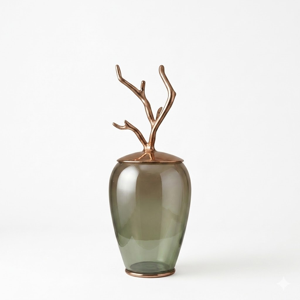 Jarra Escultural Giesta – Vidro Fumê e Bronze - Pequena