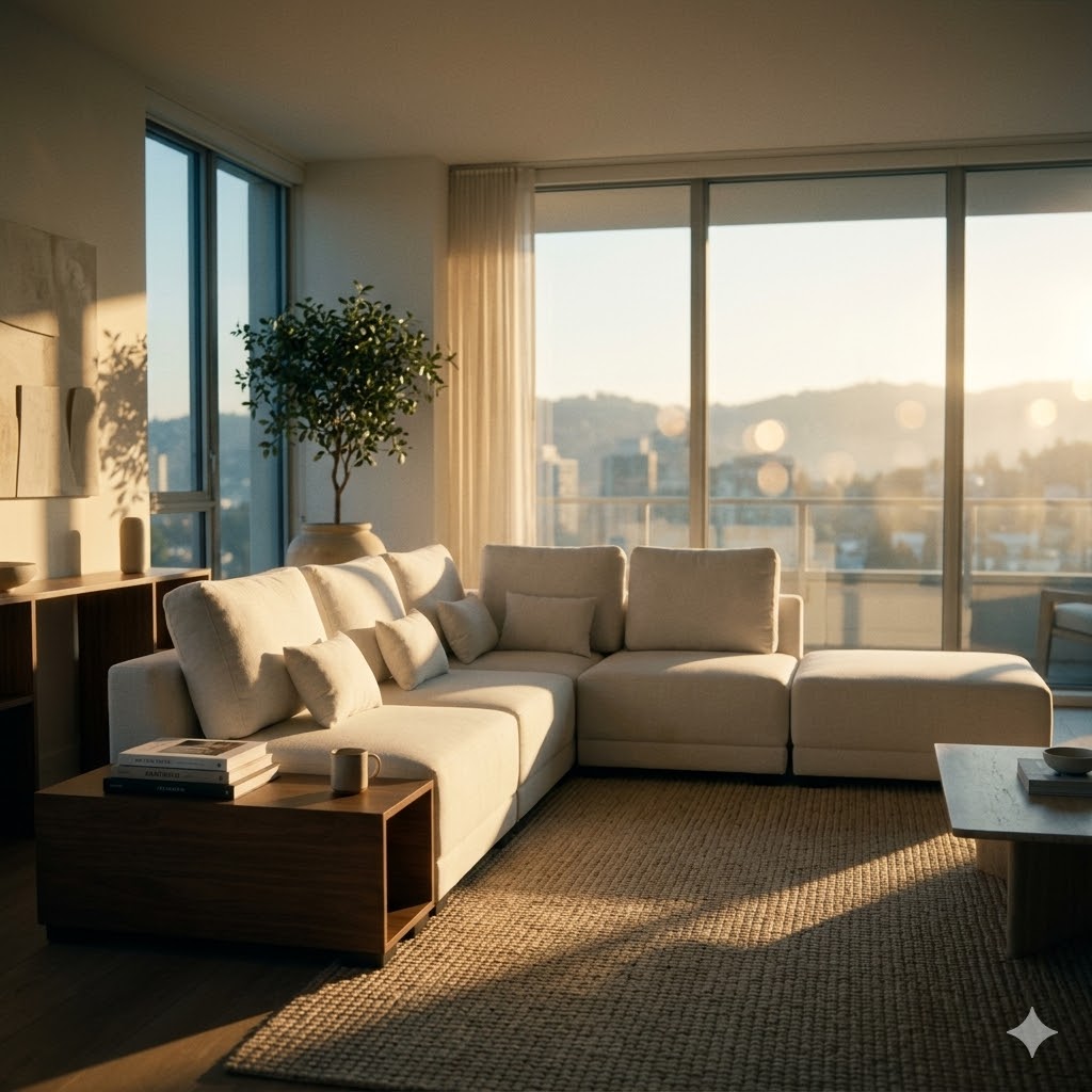 Sofá Modular com puff e Mesa de Apoio