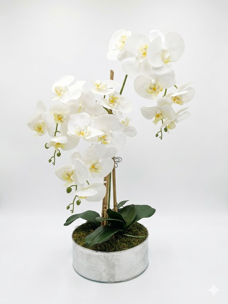 Orquídea Artificial de Luxo em Vaso Prata