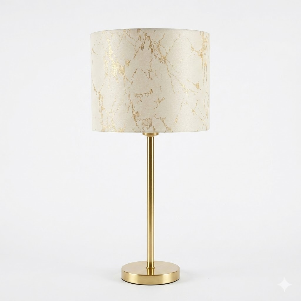 Candeeiro de Mesa Elegante com Base Dourada e Abajur texturado Mármore