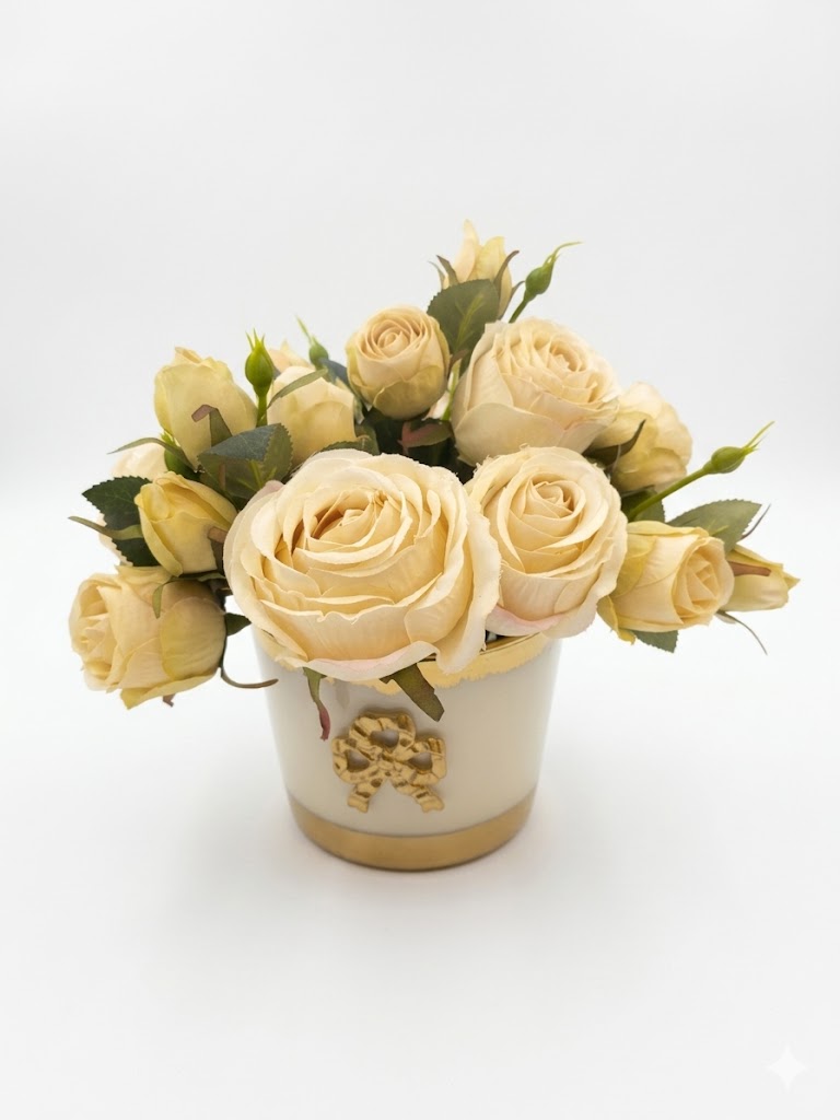 Arranjo de rosas vintage em vaso