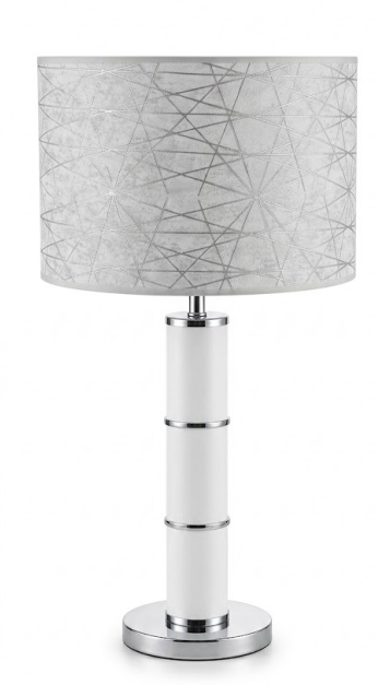 Candeeiro mesa base branco e prata c/ abajur texturado