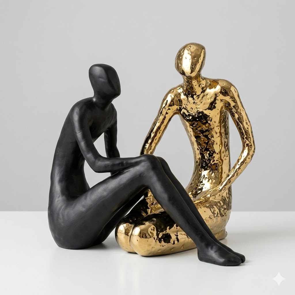 Escultura "O Encontro" - Preto Mate e Dourado Brilhante