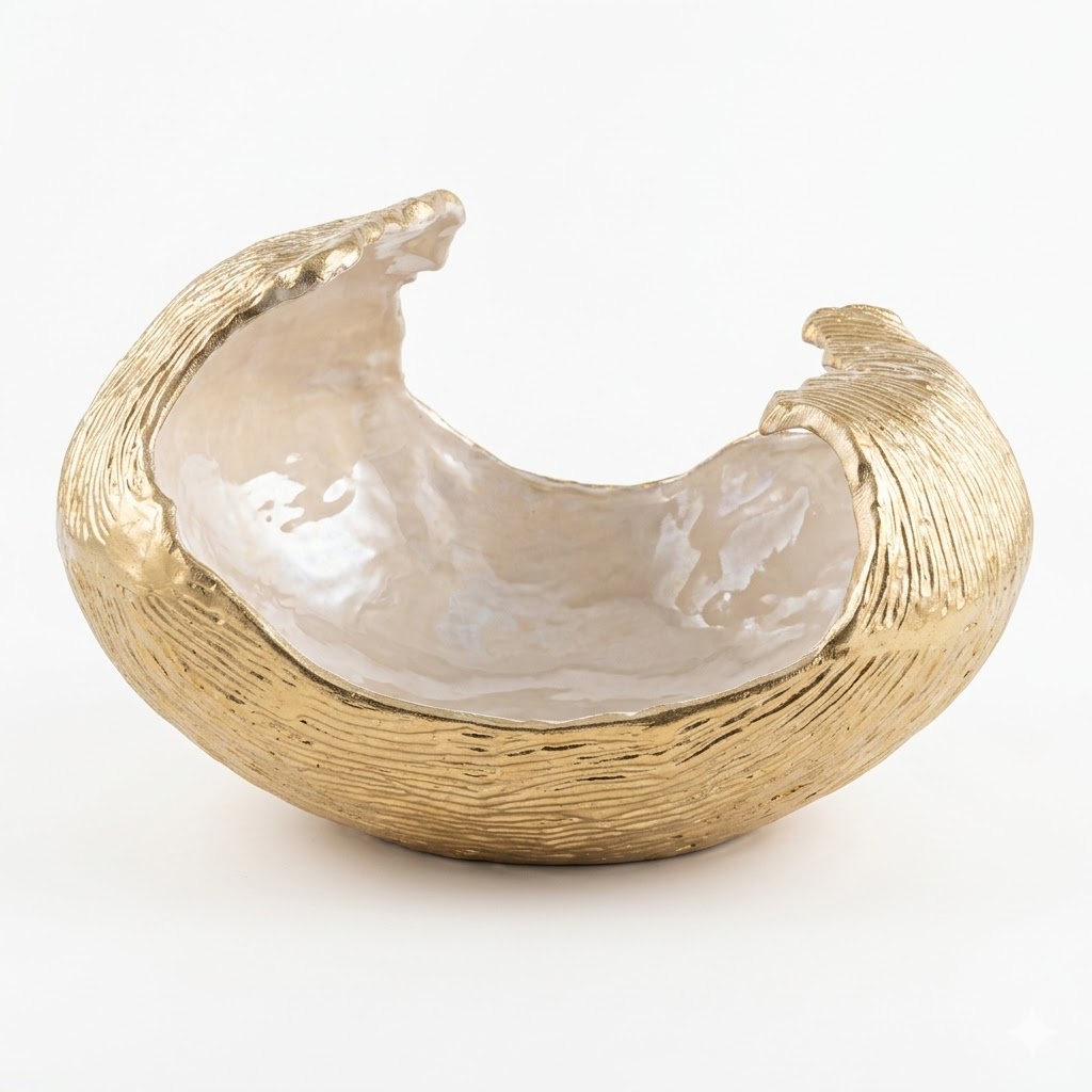 Centro de Mesa Artístico Onda – Dourado e Marfim