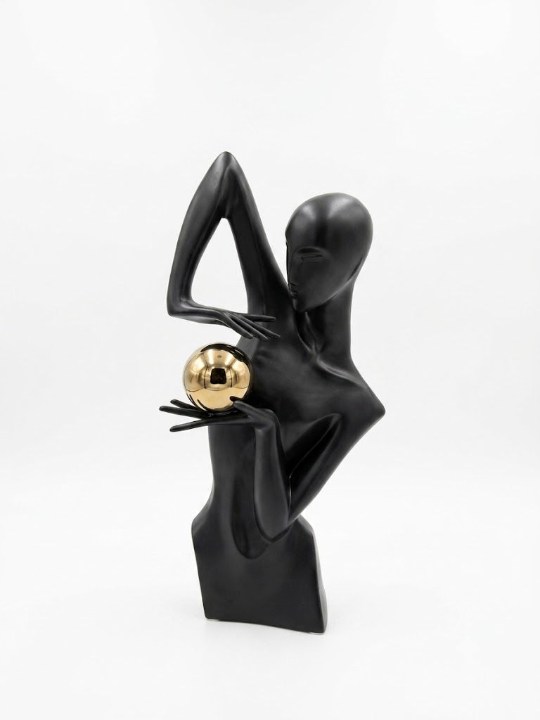 Escultura Busto Abstrato c/ Esfera Dourada