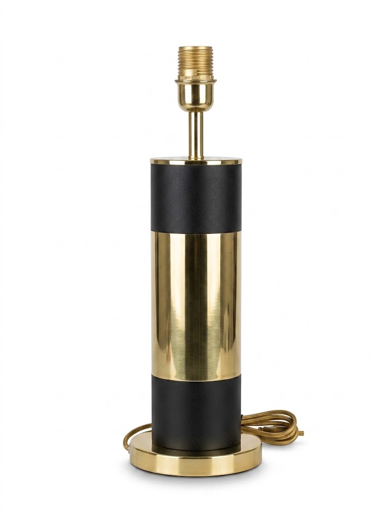 Candeeiro de mesa dourado e preto