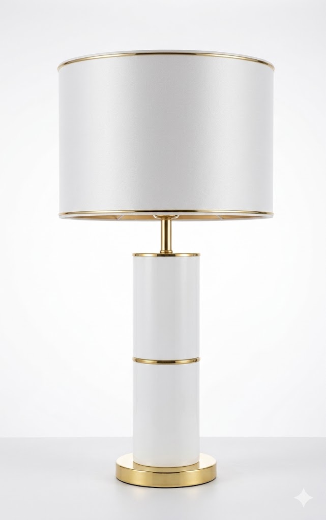 Candeeiro de mesa branco e dourado
