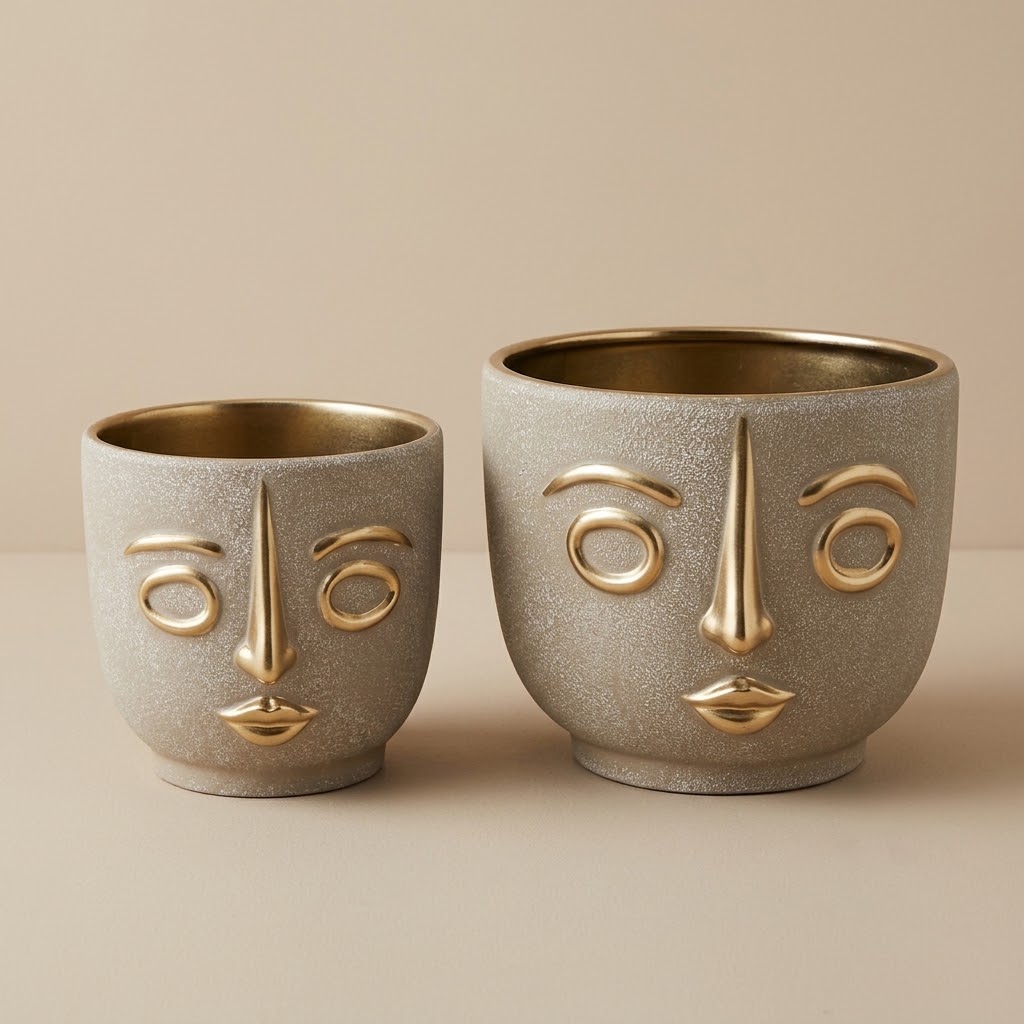 Conjunto vaso em cerâmica rosto minimalista