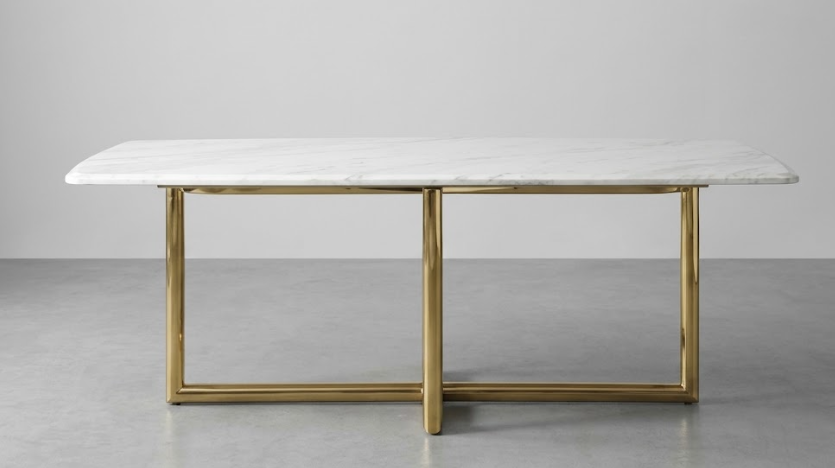 Mesa jantar mármore e inox dourado